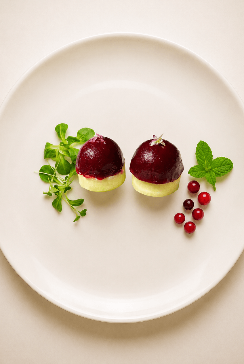 Foie gras cu măr verde și jeleu din sfeclă roșie