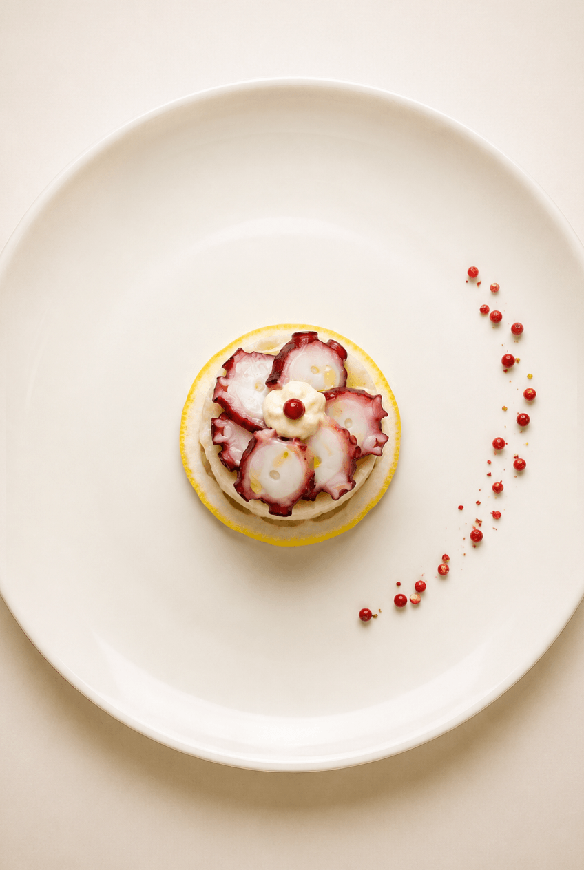 Carpaccio de caracatiță pe mousse de țelină